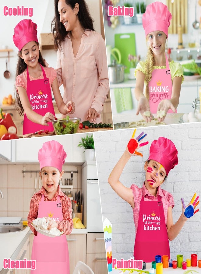 GROBRO7 4Pcs Kids Apron and Chef Hat Set Gift for Girls, Princess Kitchen Baking Princess Pattern Adjustable Kitchen Aprons with 2 Pockets Waterproof Smocks Hats for Baking Cooking Painting Training - Image 5